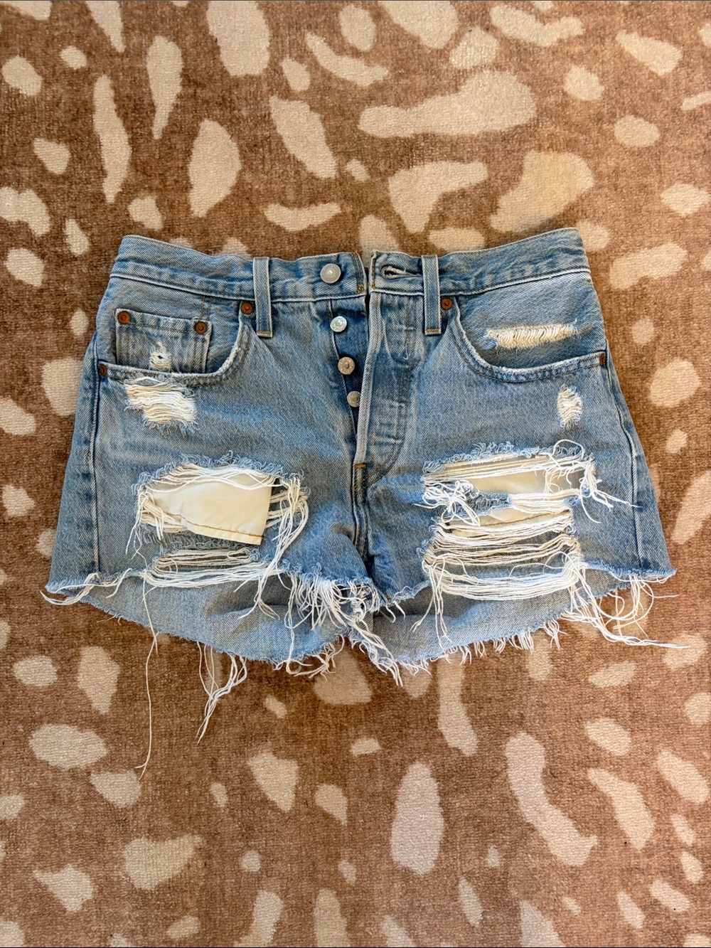 Levi's 501 Original- Luxor Anubis-Light Blue Distressed Denim Cutoff Shorts